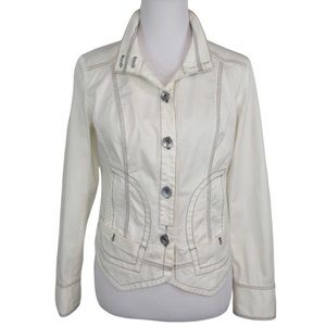 NIC+ZOE Off White Jacket Button Front Cotton Blend Stand Collar Women’s Medium